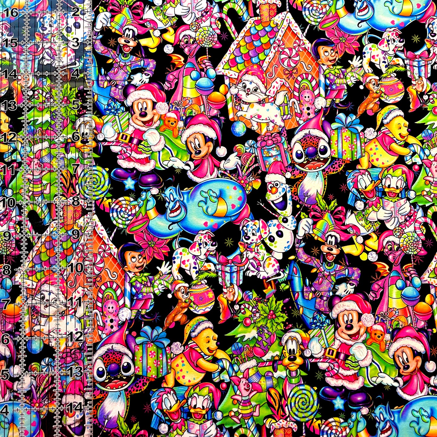 9x14 Tumbler Cut, Custom Fabric, CottonSpandex, High Quality, Mask Cut, Tumbler Fabric, LF, Xmas, Bright Christmas, Colorful, Black Background