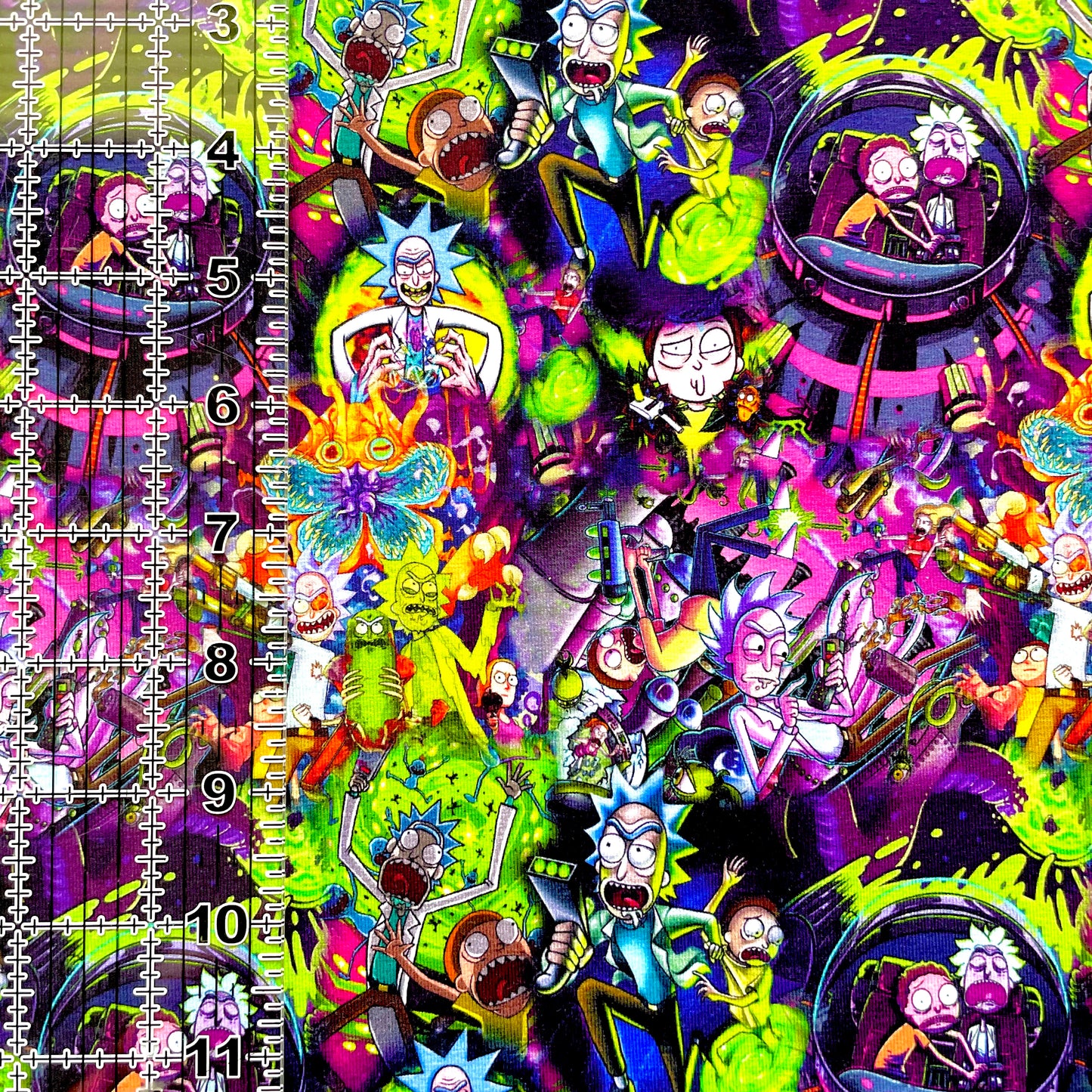 9x14 Tumbler Cut, Custom Fabric, CottonSpandex, High Quality, Mask Cut, Tumbler Fabric, Rick, R&M, Pink, Green, Spaceship