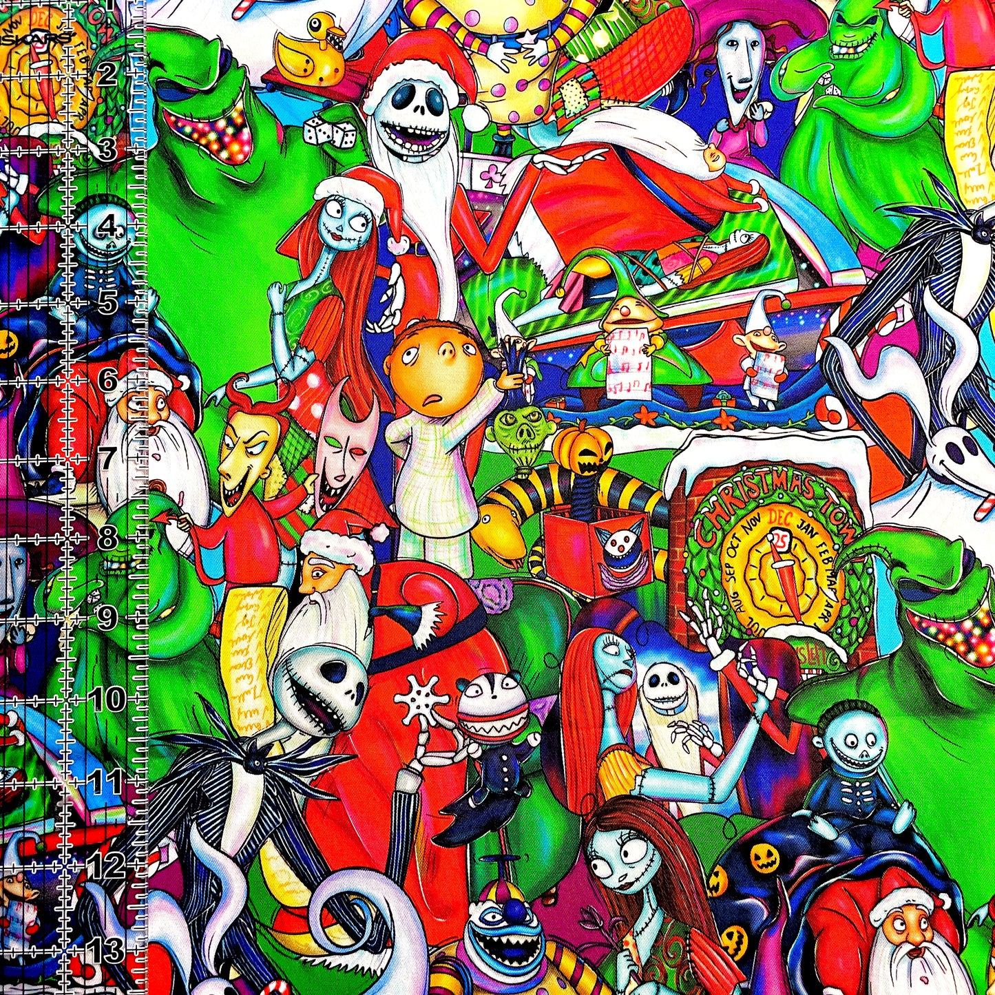 9x14 Tumbler Cut, Custom Fabric, CW Cotton Woven, High Quality, Mask Cut, Tumbler Fabric, Halloween, Nightmare, NBC, New, Christmas, Red/Green, Large