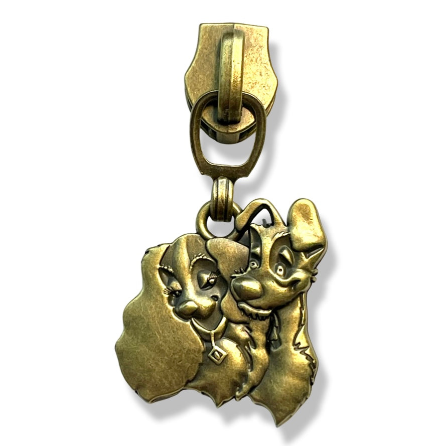 Zipper Pull, Lady and Tramp, Antique Brass