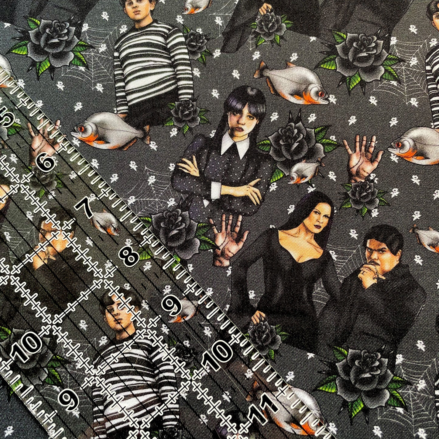 9x14 Tumbler Cut, Custom CW Cotton Woven, High Quality, Mask Cut, Tumbler Fabric, Wednesday, Floral Goth Family