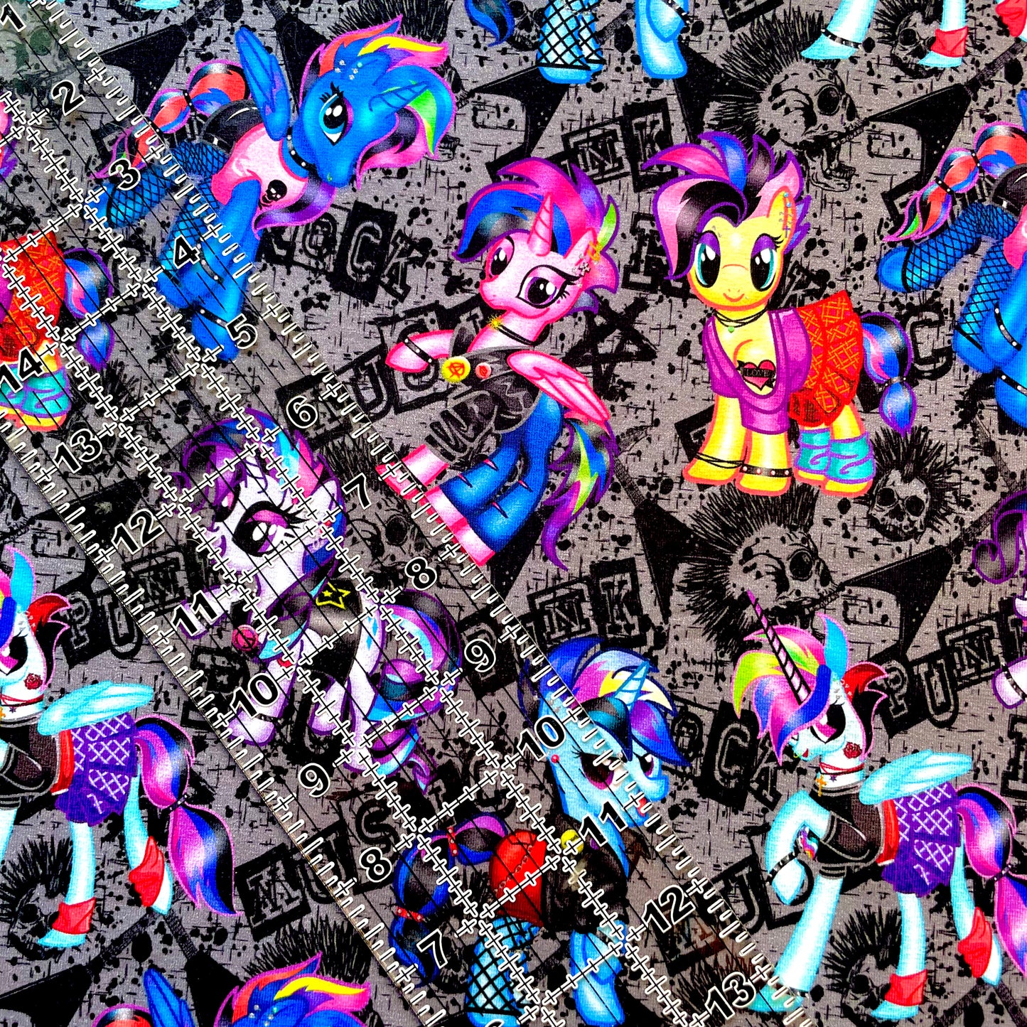 9x14 Tumbler Cut, Custom Fabric, CottonSpandex, High Quality, Mask Cut, Tumbler Fabric, Rainbow, Bright, Punk Ponies