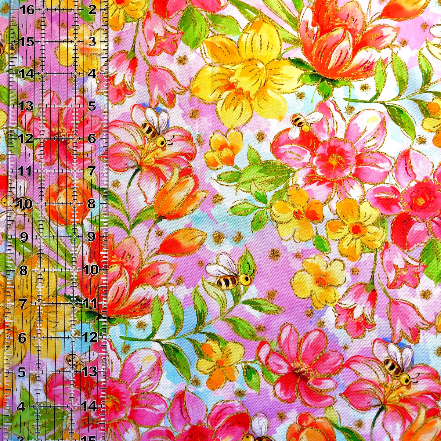 9x14 Tumbler Cut, Custom Fabric, CW Cotton Woven, High Quality, Mask Cut, Tumbler Fabric, Spring Floral Honey Bees