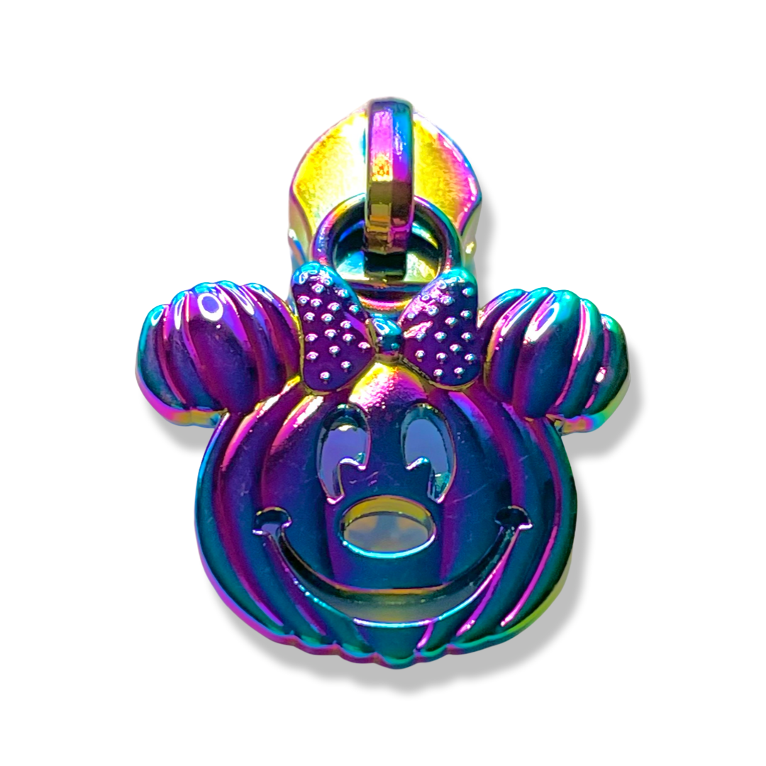 Zipper Pull, Pumpkin Mouse, Minnie, Rainbow