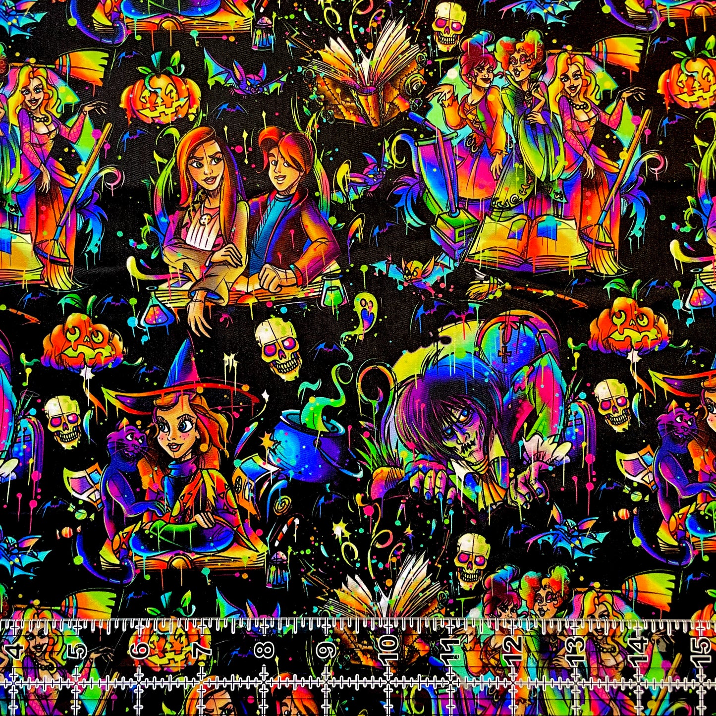 9x14 Tumbler Cut, Custom Fabric, CW Cotton Woven, High Quality, Mask Cut, Tumbler Fabric, Witch, Hocus, Spell, Pocus, Halloween, MKD, Spellbound, Black