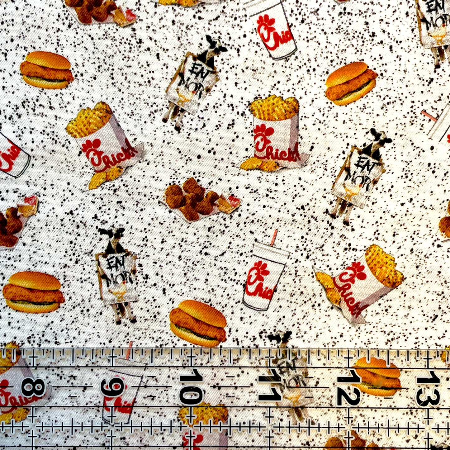 9x14 Tumbler Cut, Custom Fabric, CW Cotton Woven, High Quality, Mask Cut, Tumbler Fabric, Chick, Fave Nuggets, Food, Cows, Small Scale