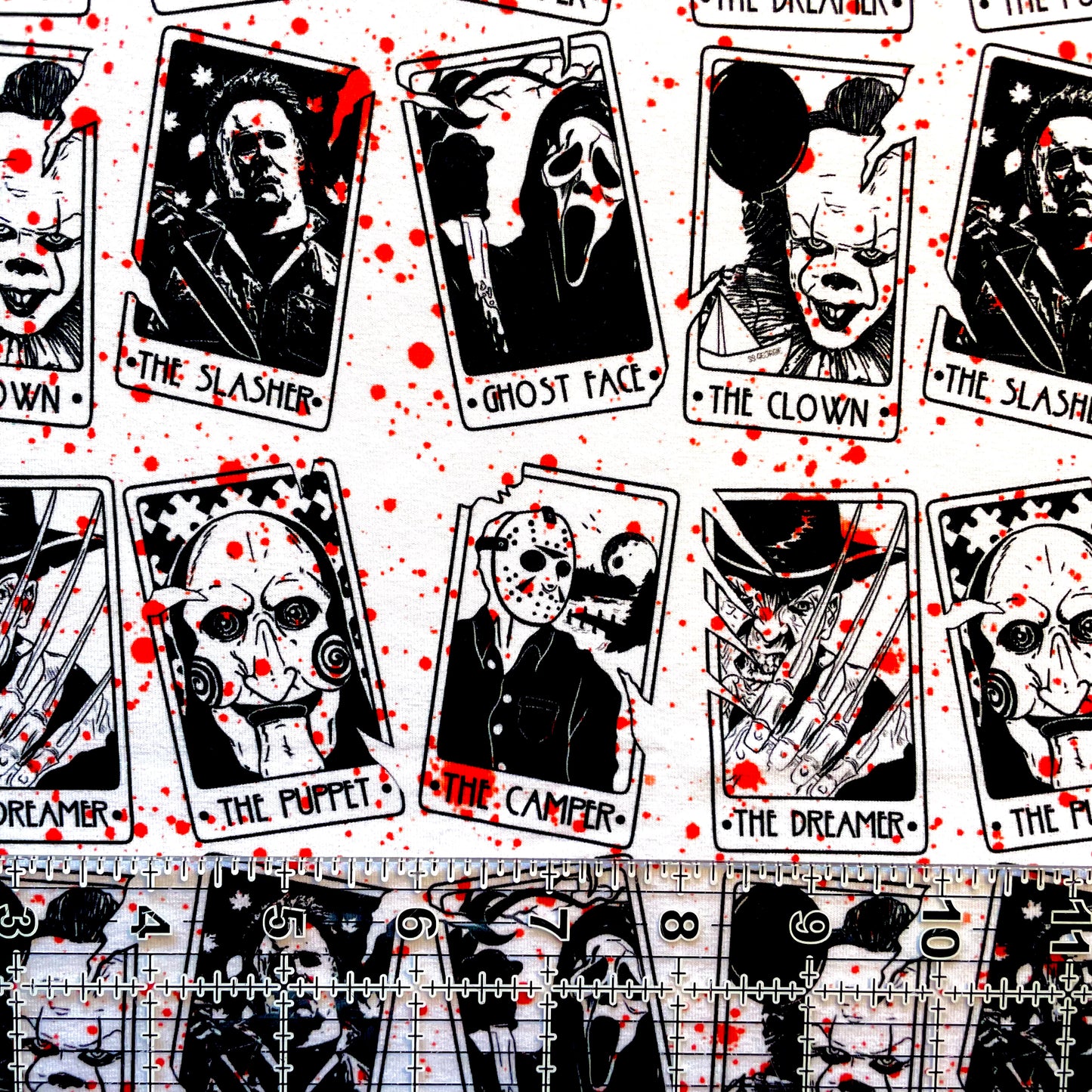 9x14 Tumbler Cut, Custom Fabric, CottonSpandex, High Quality, Mask Cut, Tumbler Fabric, Halloween, Horror, B/W, Tarot, Slasher Cards