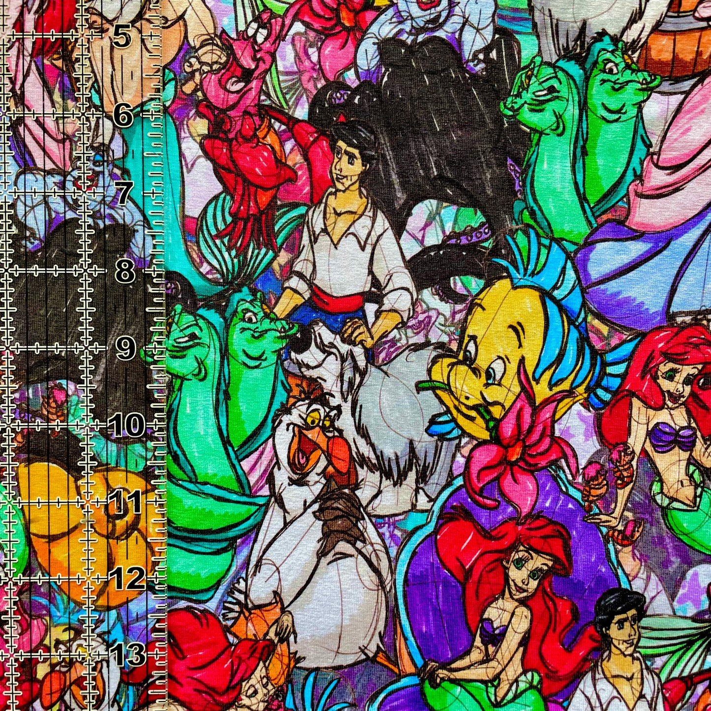 9x14 Tumbler Cut, Custom Fabric, CottonSpandex, High Quality, Mask Cut, Tumbler Fabric, Ariel, Mermaid, Sketch