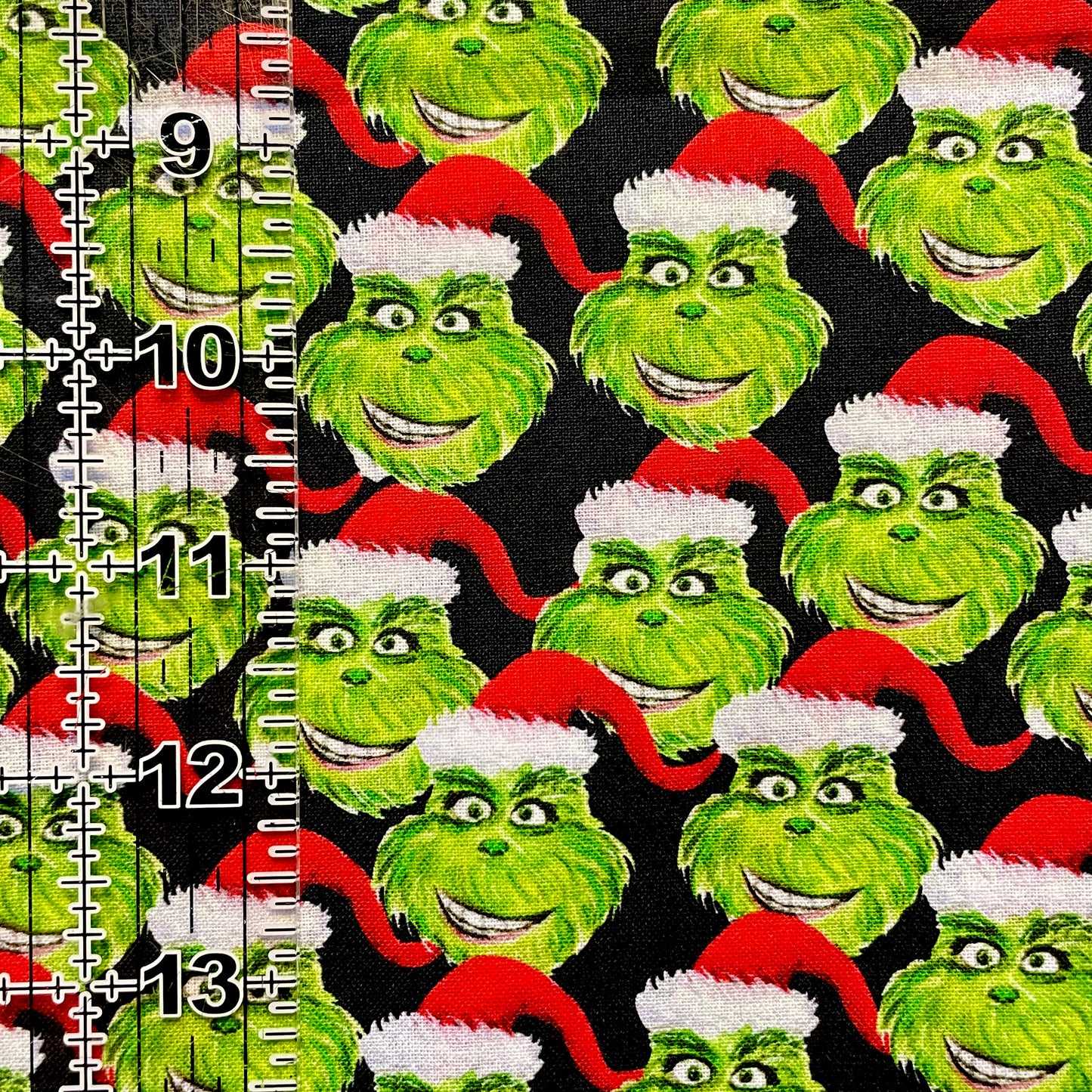 9x14 Tumbler Cut, Custom Fabric, CW Cotton Woven, High Quality, Mask Cut, Tumbler Fabric, JFH, Black, Christmas, Silly, Grinch Face Stack