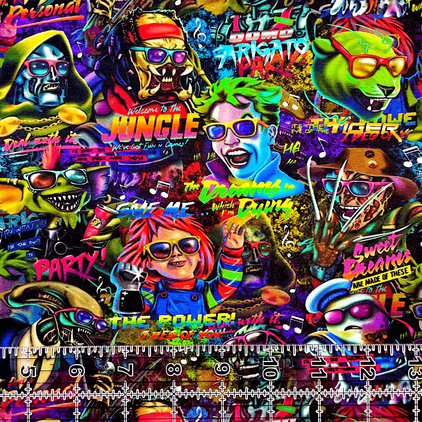 9x14 Tumbler Cut, Custom Fabric, CottonSpandex, High Quality, Mask Cut, Tumbler Fabric, Horror, Neon, Retro Villains