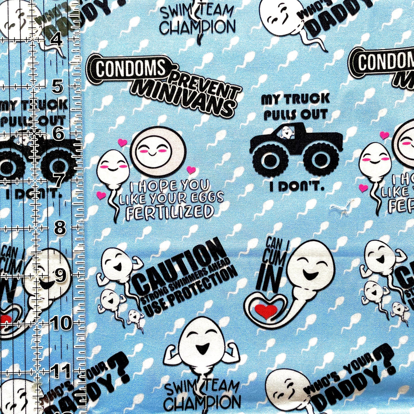 9x14 Tumbler Cut, Custom Fabric, CW Cotton Woven, High Quality, Mask Cut, Tumbler Fabric, Adult Humor, Sperm, Naughty, Keep on Swimmin’