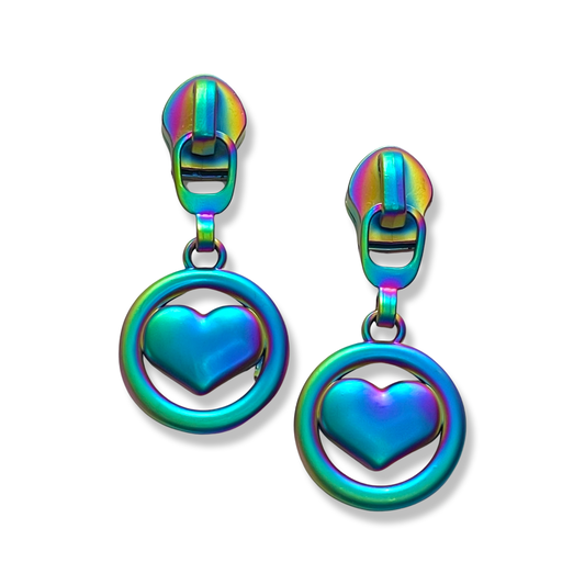 Zipper Pull, Circled Heart, Valentine’s, Matte Rainbow