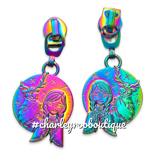 Zipper Pull, Anna and Sven, Frozen, Rainbow Matte