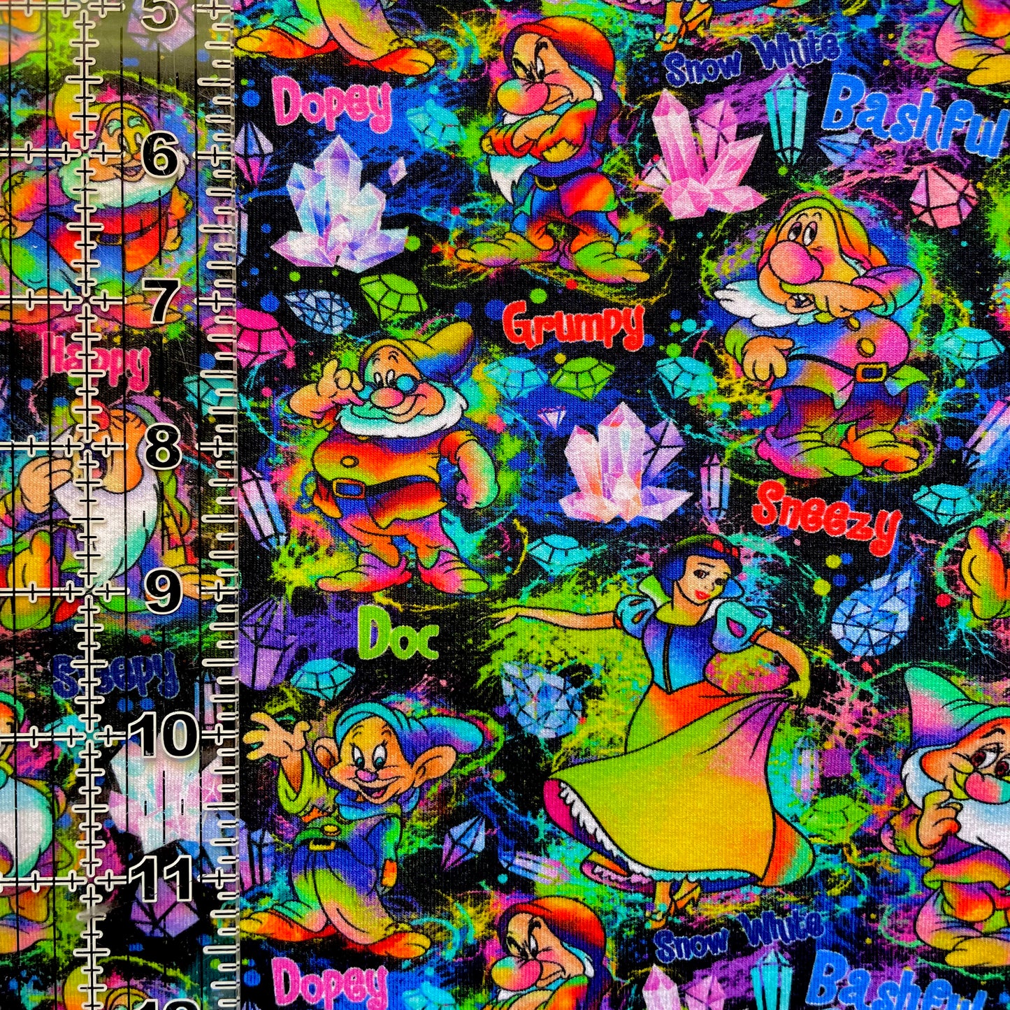 9x14 Tumbler Cut, Custom Fabric, CottonSpandex, High Quality, Mask Cut, Tumbler Fabric, Disney, Snow, Dwarf, Dwarves, White, Neon, Abstract