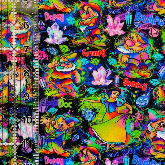 9x14 Tumbler Cut, Custom Fabric, CottonSpandex, High Quality, Mask Cut, Tumbler Fabric, Disney, Snow, Dwarf, Dwarves, White, Neon, Abstract