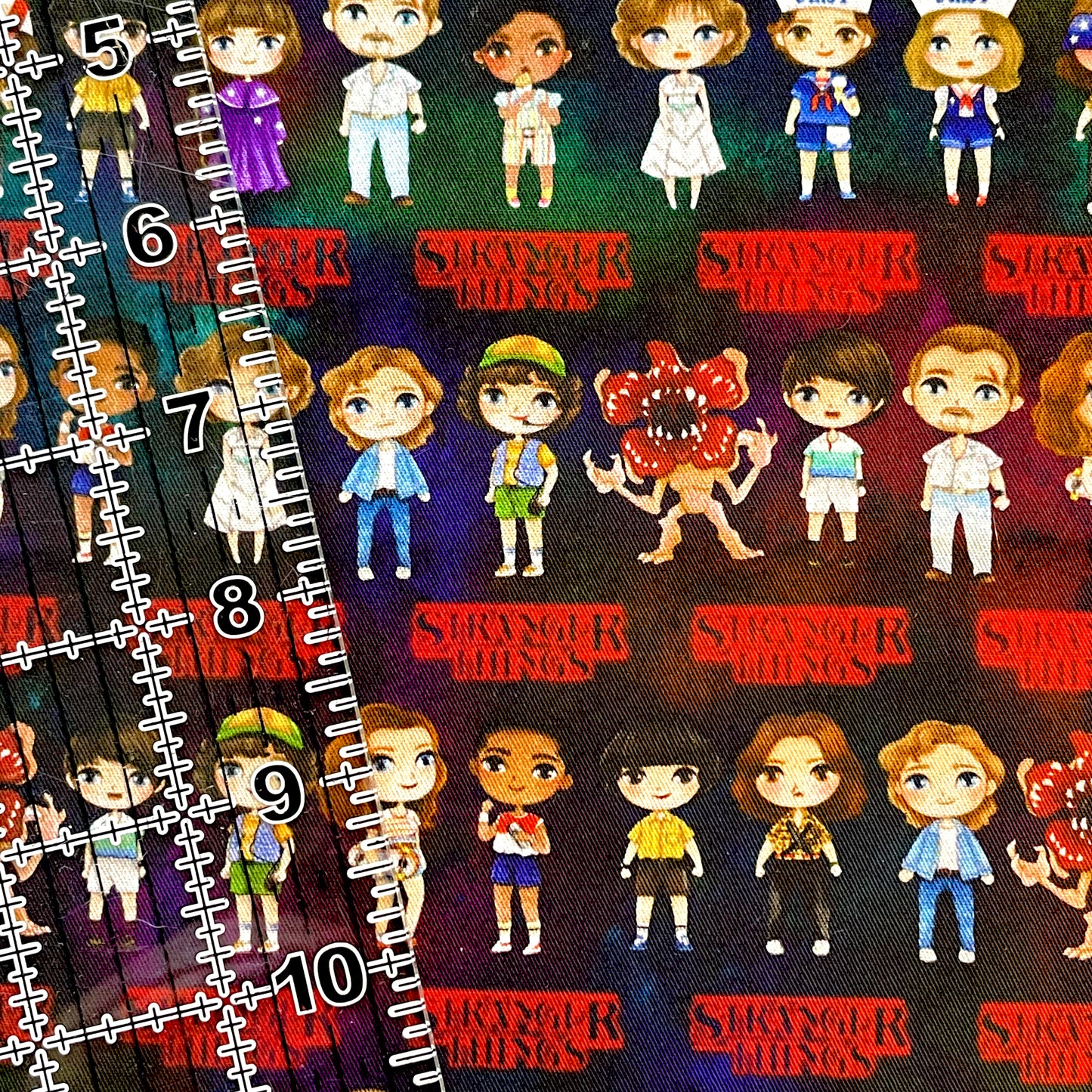9x14 Tumbler Cut, Custom Fabric, CW Cotton Woven, High Quality, Mask Cut, Tumbler Fabric, TV Show, Strange Friends, Halloween, Horror, Don’t Lie, Rows