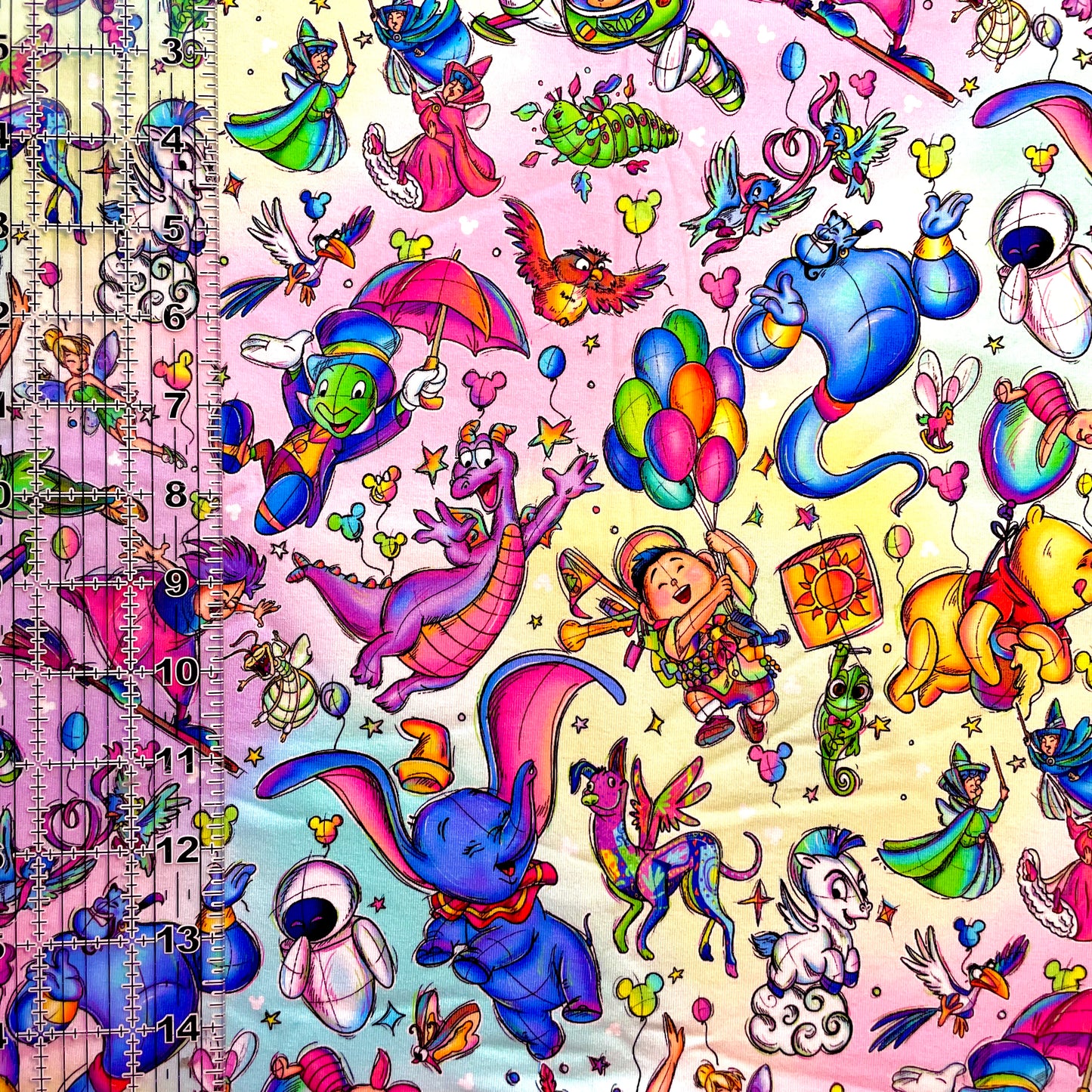 9x14 Tumbler Cut, Custom Fabric, CottonSpandex, High Quality, Mask Cut, Tumbler Fabric, Disney Characters, Colorful, Flying Friends