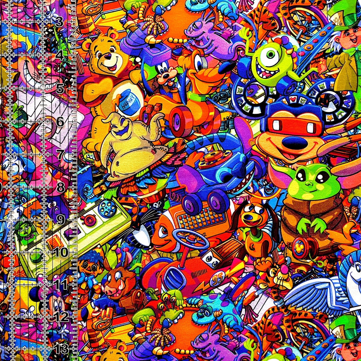 9x14 Tumbler Cut, Custom Fabric, CottonSpandex, High Quality, Mask Cut, Tumbler Fabric, Disney, Characters, Cartoon, Mashup, Toys, Stacked