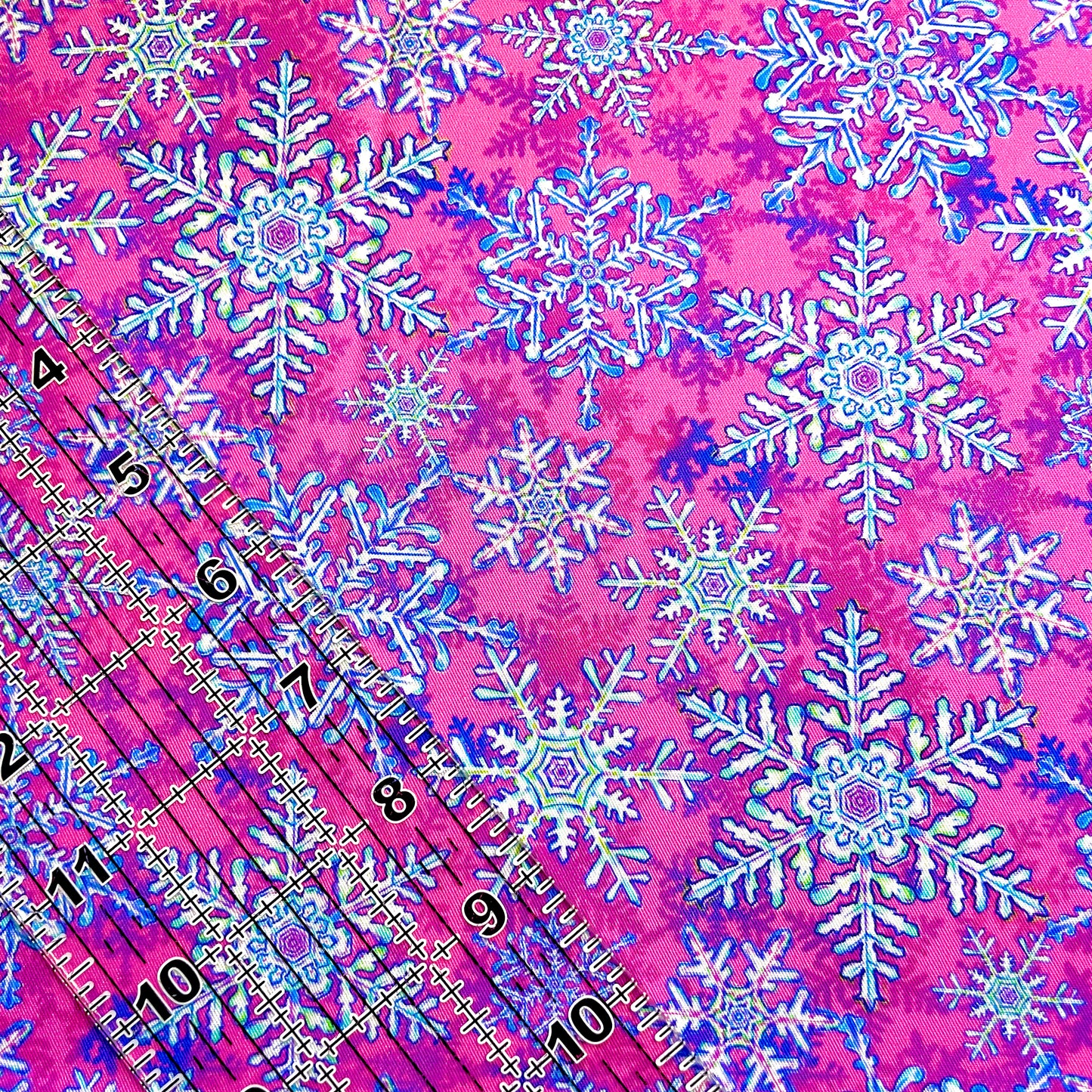 9x14 Tumbler Cut, Custom Fabric, CW Cotton Woven, High Quality, Mask Cut, Tumbler Fabric, Snowflakes, Pink, Winter
