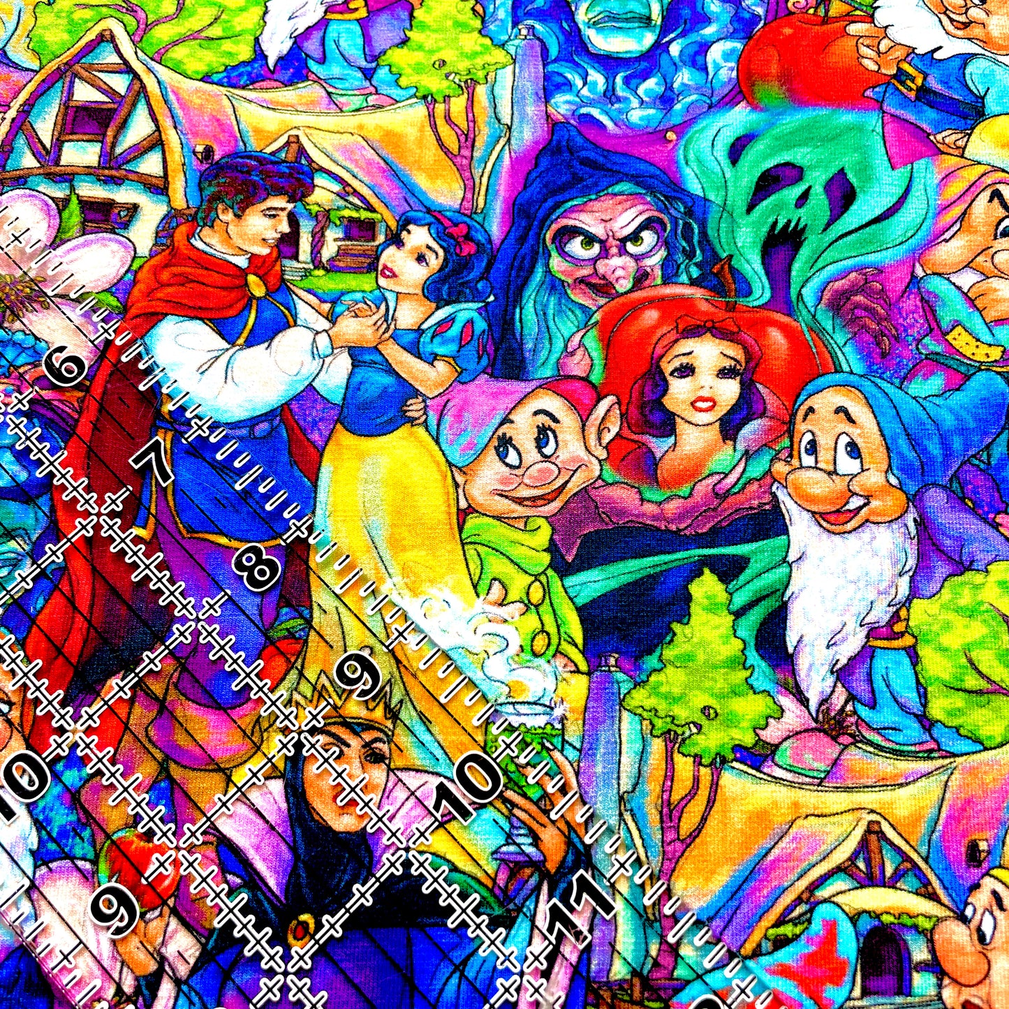 9x14 Tumbler Cut, Custom Fabric, CottonSpandex, High Quality, Mask Cut, Tumbler Fabric, Apple, Poison, Dwarves, White, Snow, Vibrant