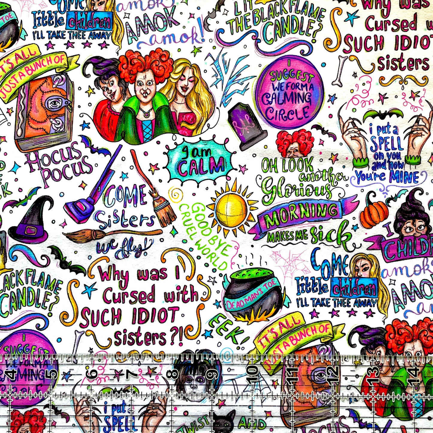 9x14 Tumbler Cut, Custom Fabric, CottonSpandex, High Quality, Mask Cut, Tumbler Fabric, Hocus Doodles, Quotes, White