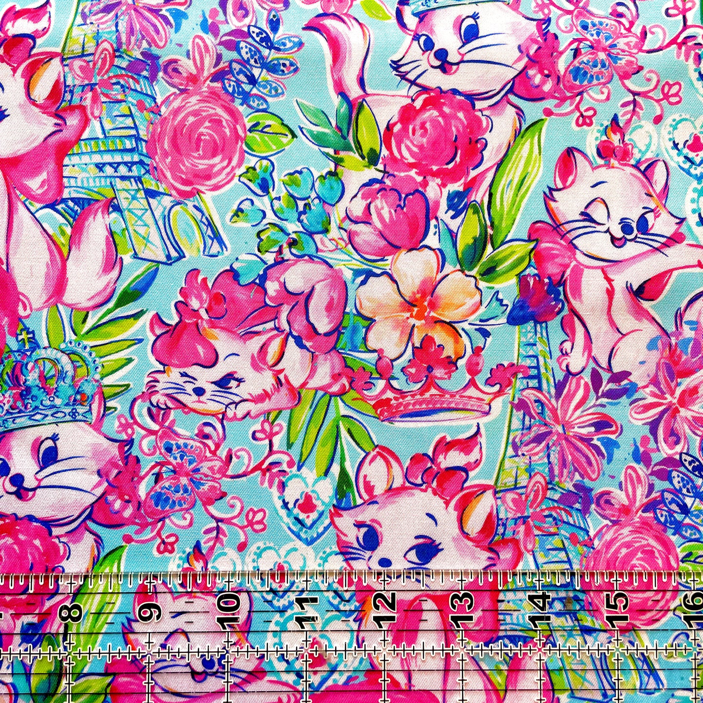 9x14 Tumbler Cut, Custom Fabric, CW Cotton Woven, High Quality, Mask Cut, Tumbler Fabric, Floral, Cat, Pink, Pretty Kitty