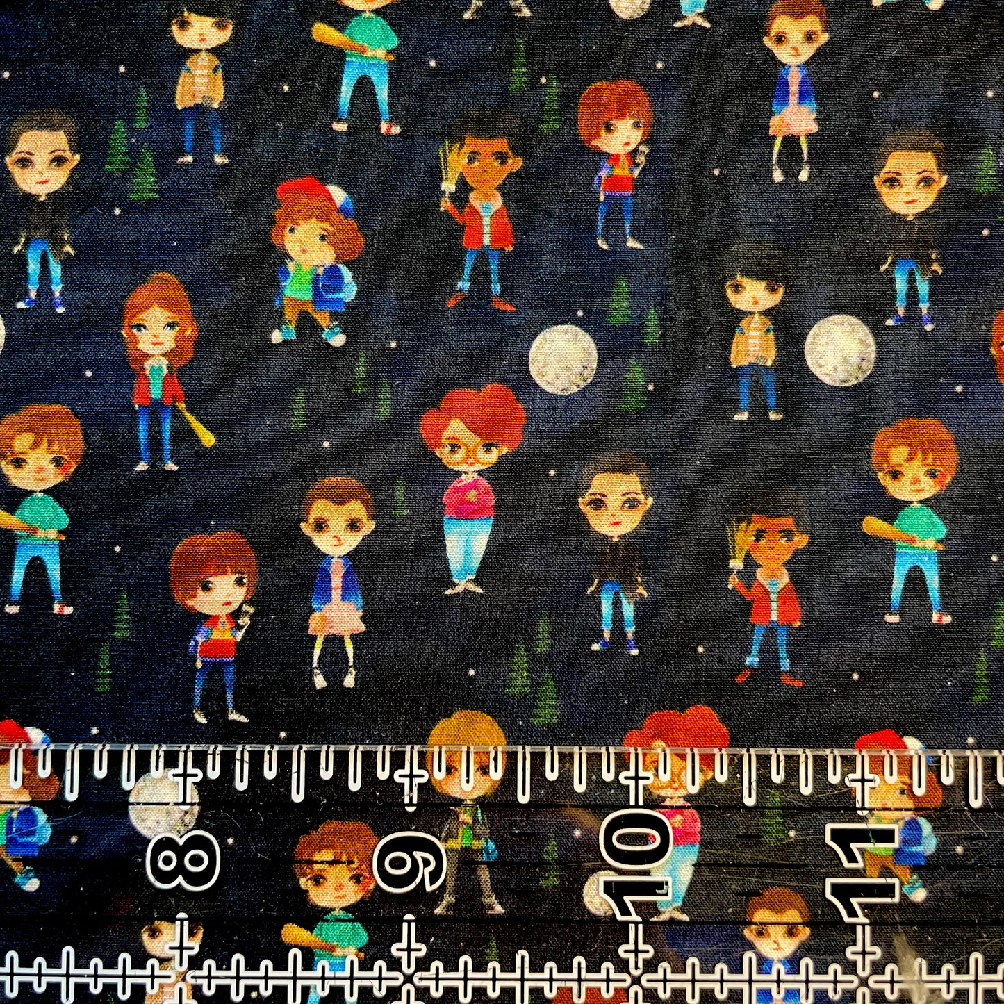 9x14 Tumbler Cut, Custom Fabric, CW Cotton Woven, High Quality, Mask Cut, Tumbler Fabric, TV Show, Strange Friends, Halloween, Horror, Don’t Lie, Black, Tiny Scale