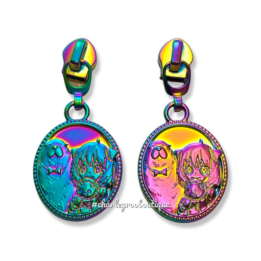 Zipper Pull, Anime, Girl and Dog, Rainbow Matte