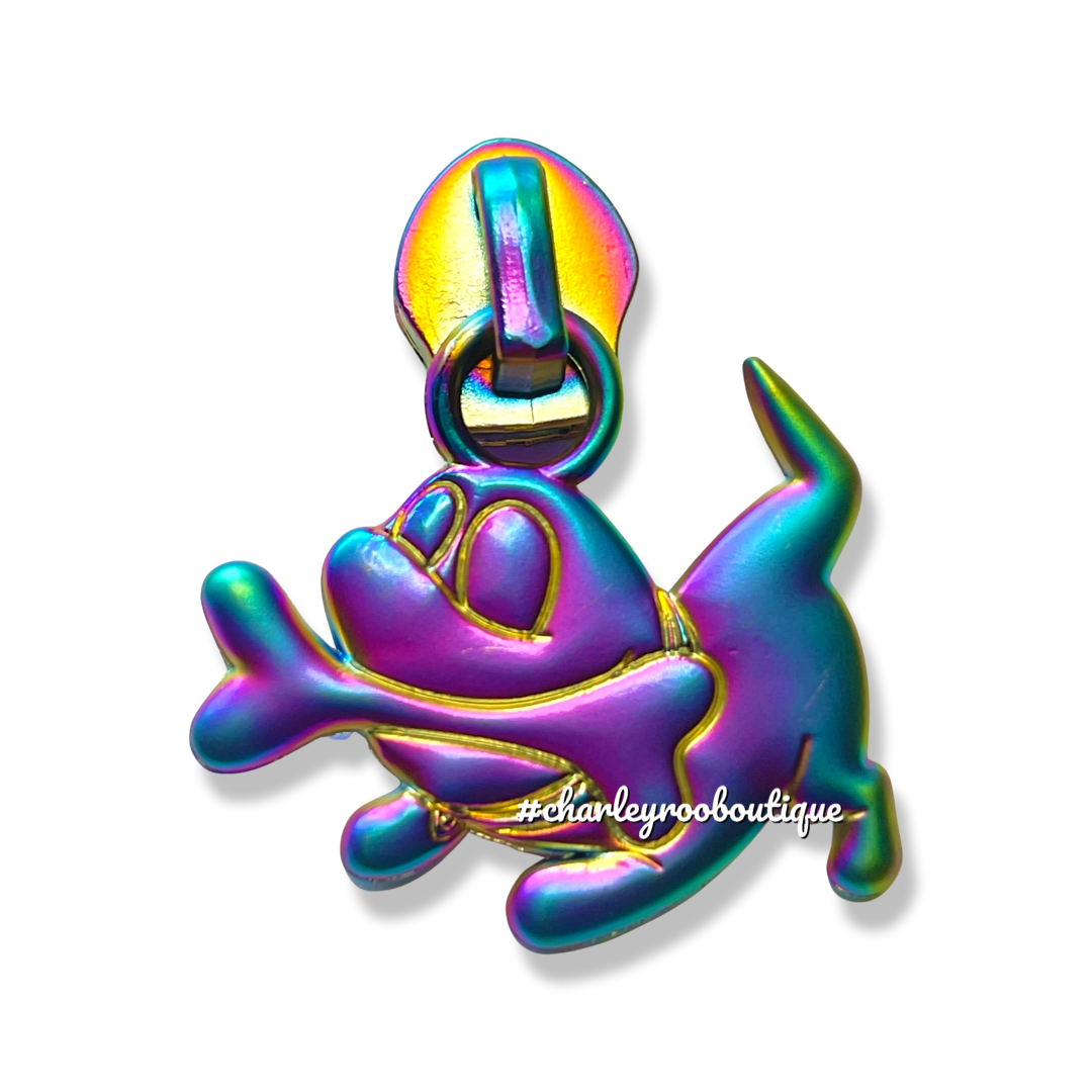 Zipper Pull, Ghost Dog with Bone, Rainbow Matte