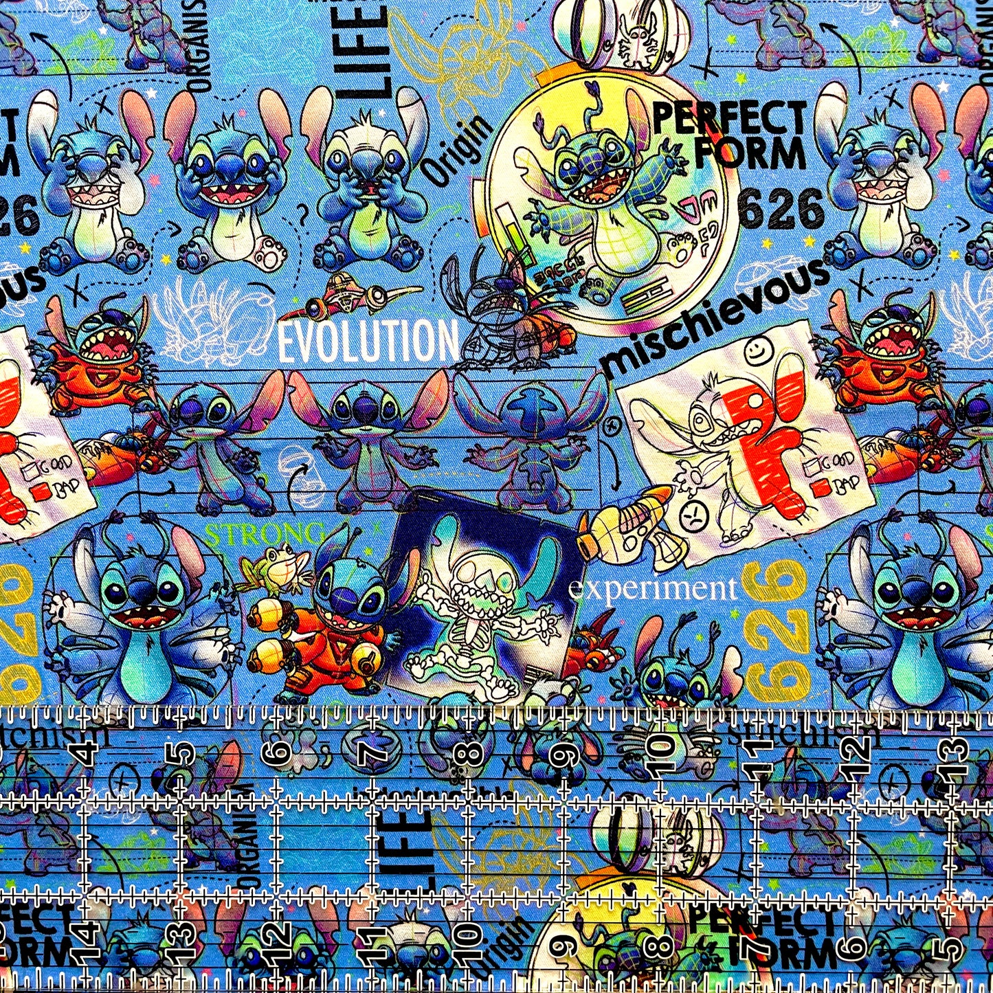 9x14 Tumbler Cut, Custom Fabric, CW Cotton Woven, High Quality, Mask Cut, Tumbler Fabric, Stitch, Disney, Cute, Blue, 626, Stitchism New