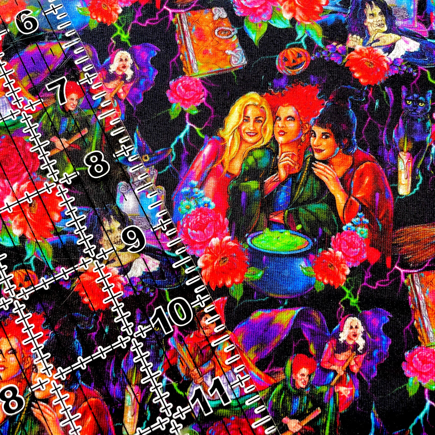9x14 Tumbler Cut, Custom Fabric, CottonSpandex, High Quality, Mask Cut, Tumbler Fabric, Halloween, Hocus, Sisters, Spell, Glorious Morning, Small Scale