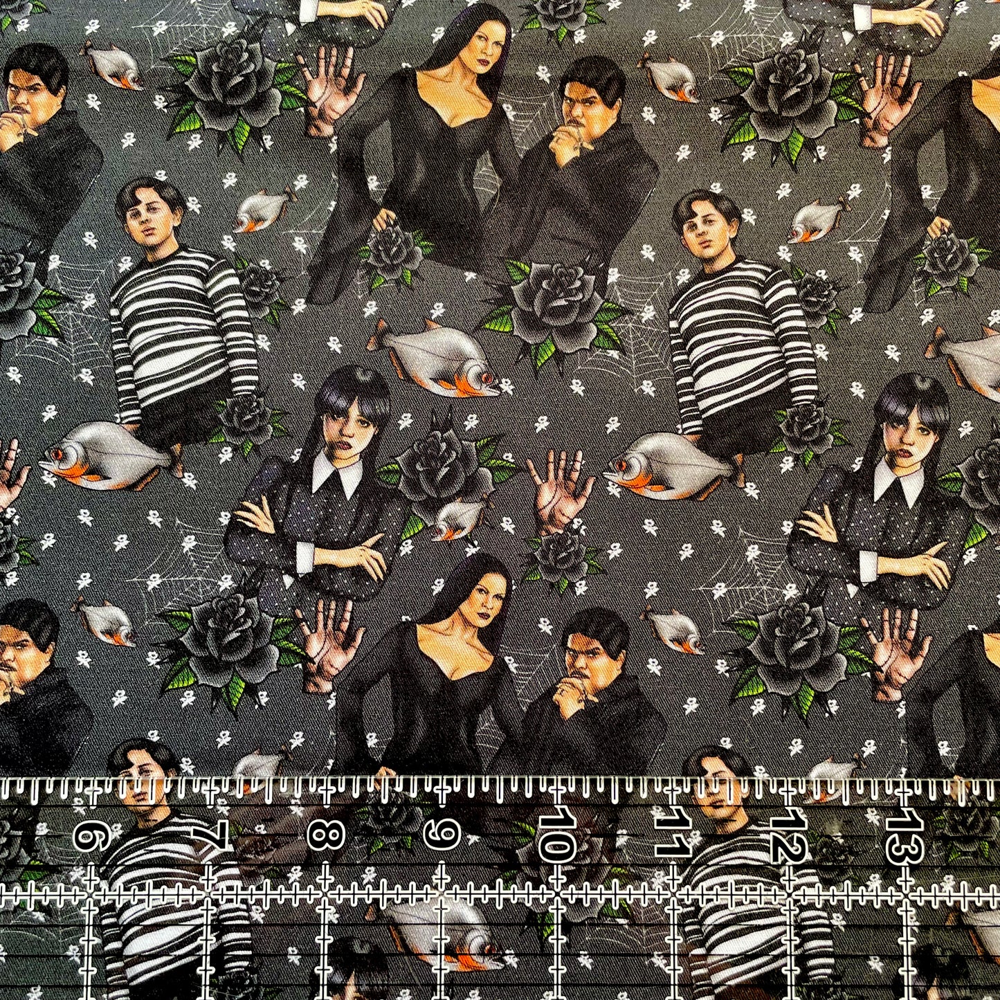 9x14 Tumbler Cut, Custom CW Cotton Woven, High Quality, Mask Cut, Tumbler Fabric, Wednesday, Floral Goth Family