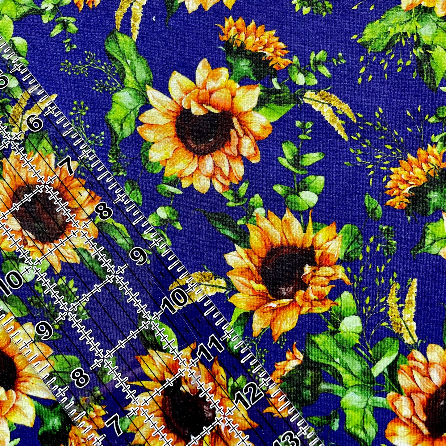 9x14 Tumbler Cut, Custom Fabric, CottonSpandex, High Quality, Mask Cut, Tumbler Cut, Floral, Navy, Sunflowers