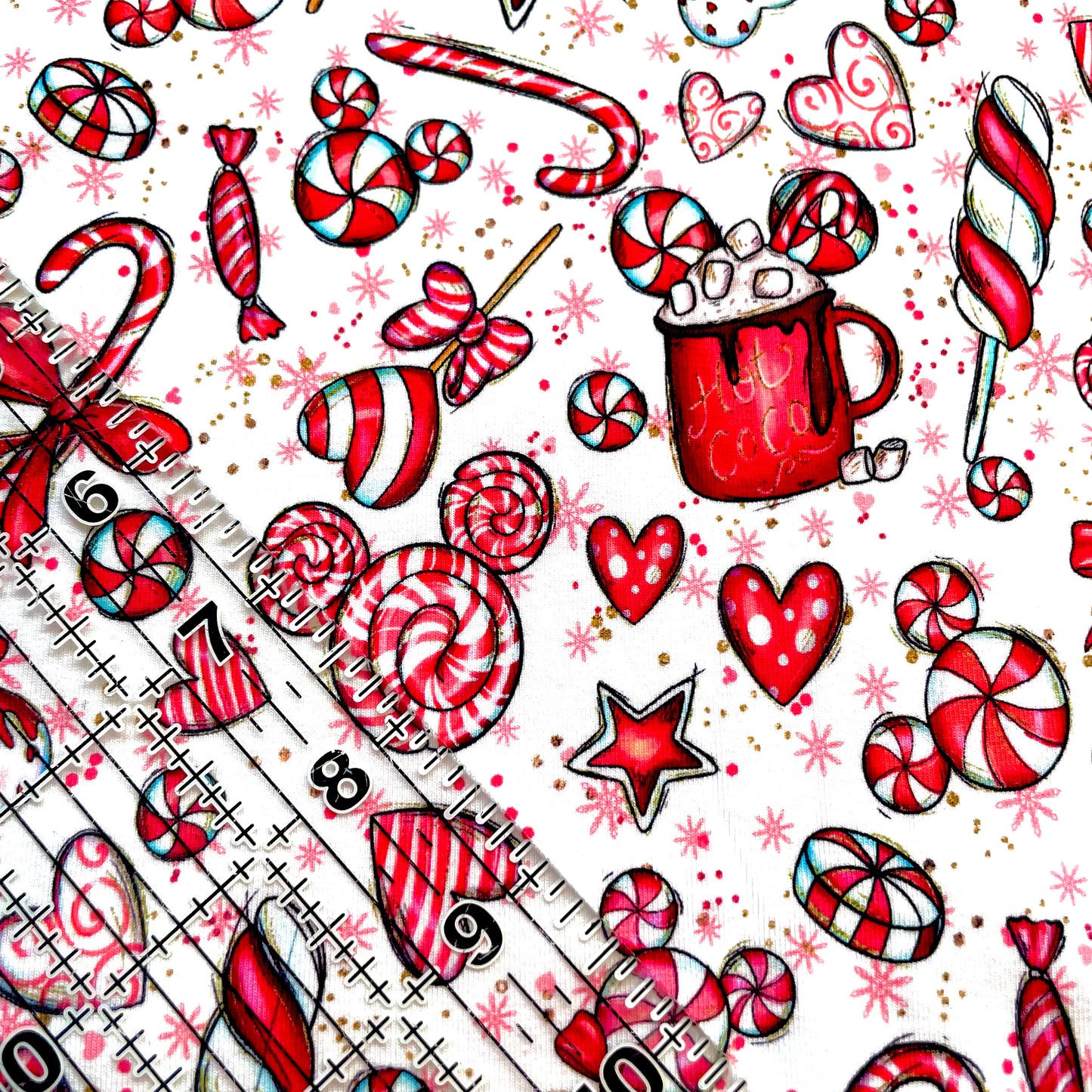 9x14 Tumbler Cut, Custom Fabric, CottonSpandex, High Quality, Mask Cut, Tumbler Fabric, Christmas, Xmas, Peppermint Mouse, Elements, Small Scale