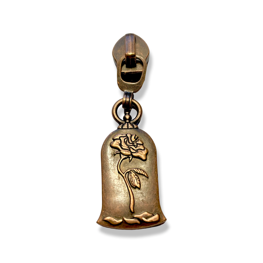 Zipper Pull, Rose in Glass, Antique Copper