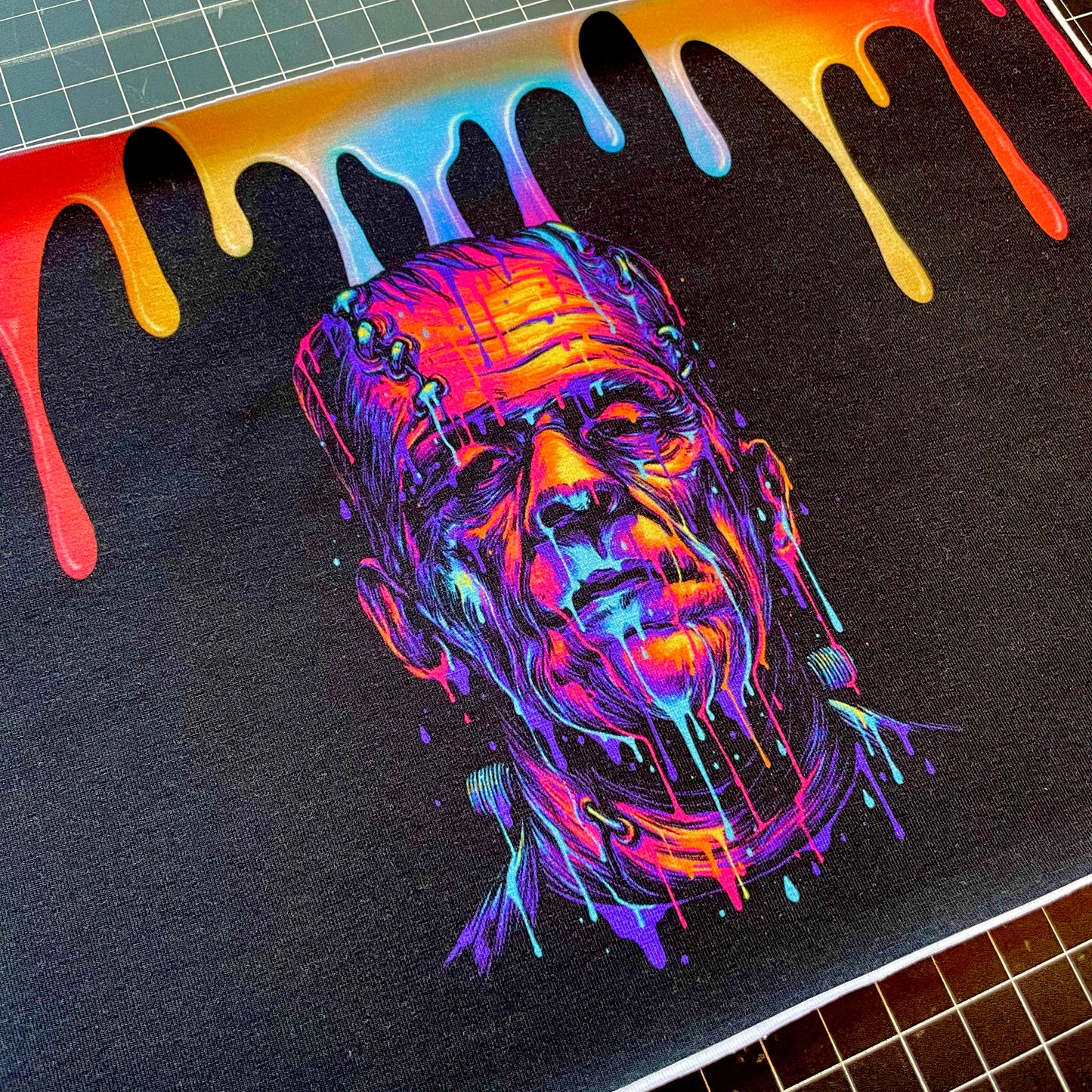 9x14 Tumbler Cut, Custom Fabric, CottonSpandex, High Quality, Halloween, Mask Cut, Killers, Tumbler Fabric, Horror, Killer, Rainbow Drip, Neon, Frankenstein, Precut