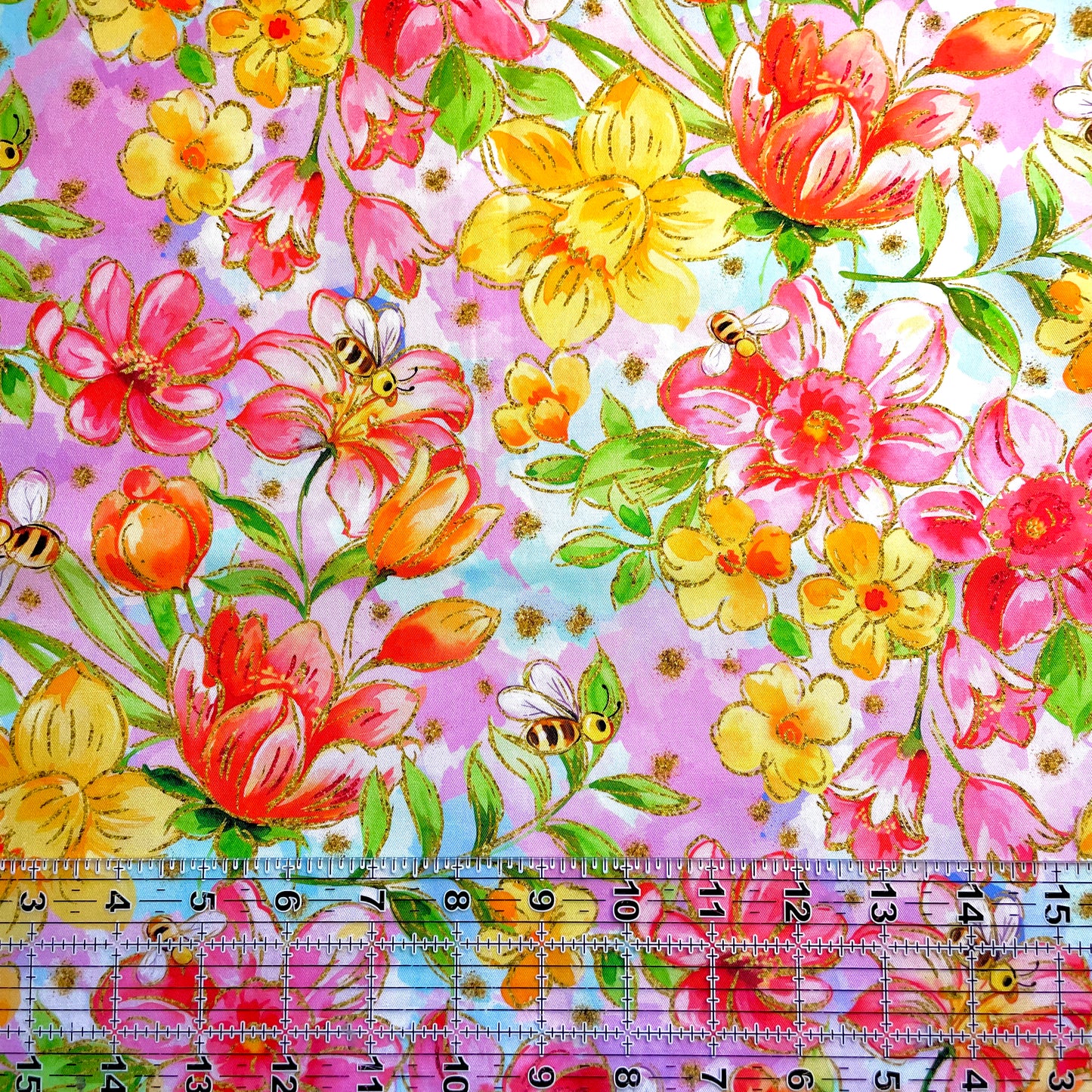 9x14 Tumbler Cut, Custom Fabric, CW Cotton Woven, High Quality, Mask Cut, Tumbler Fabric, Spring Floral Honey Bees