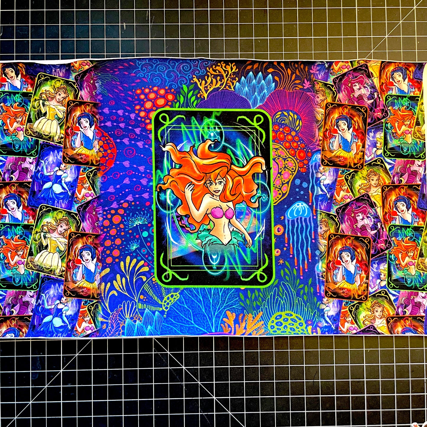 9x14 Tumbler Cut, Custom Fabric, CottonSpandex, High Quality, Halloween, Mask Cut, Tumbler Fabric, Mermaid, Princess, Ariel, Precut