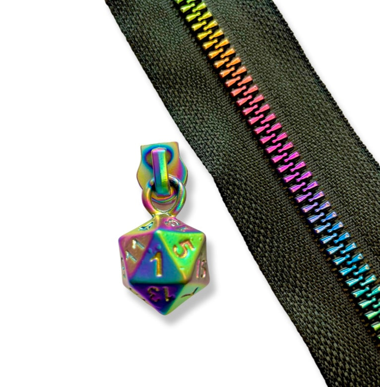 Zipper Pull, Strange Friends, D&D Dice, Rainbow Matte