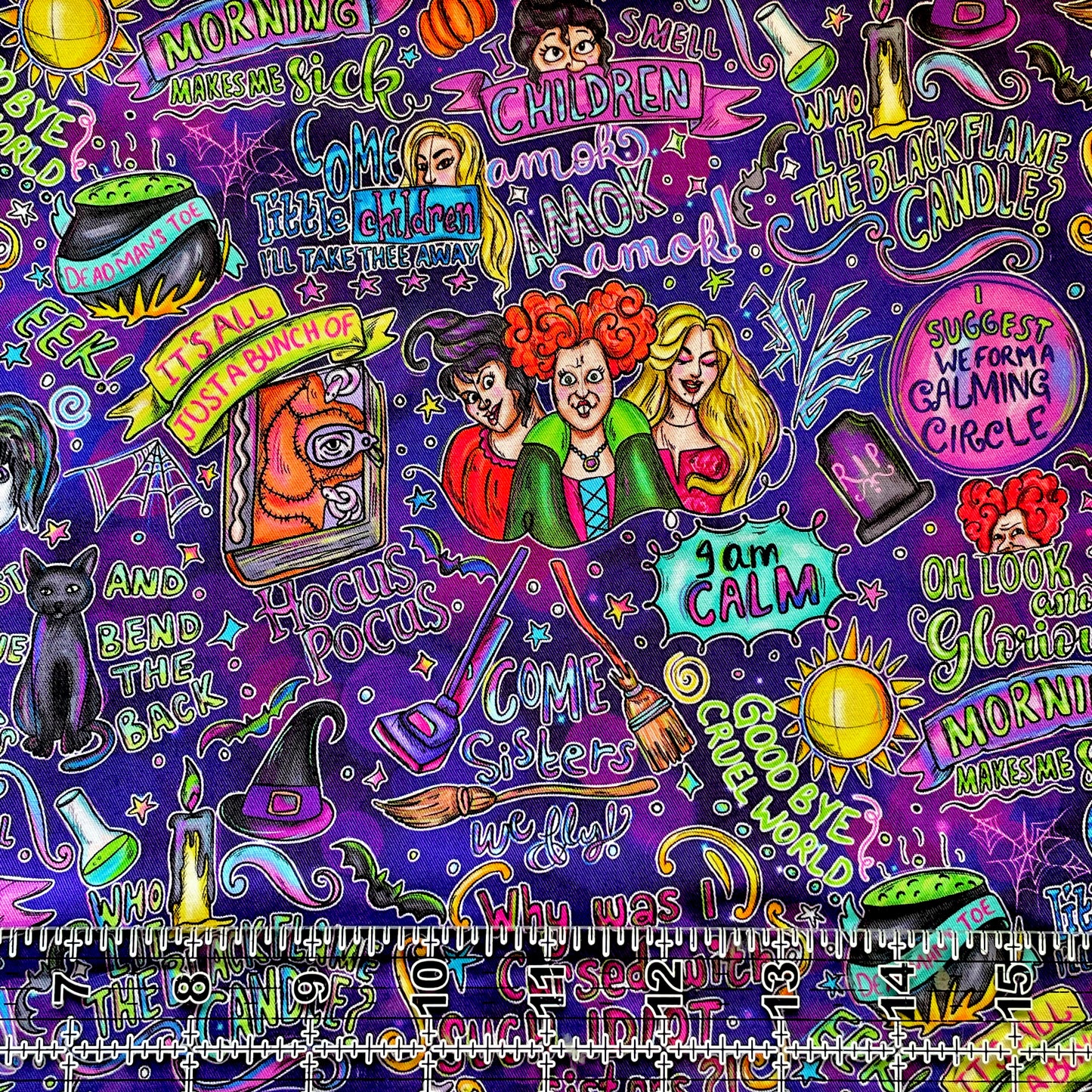 9x14 Tumbler Cut, Custom Fabric, CW Cotton Woven, High Quality, Mask Cut, Tumbler Fabric, Witch, Doodle, Hocus Quotes, Purple