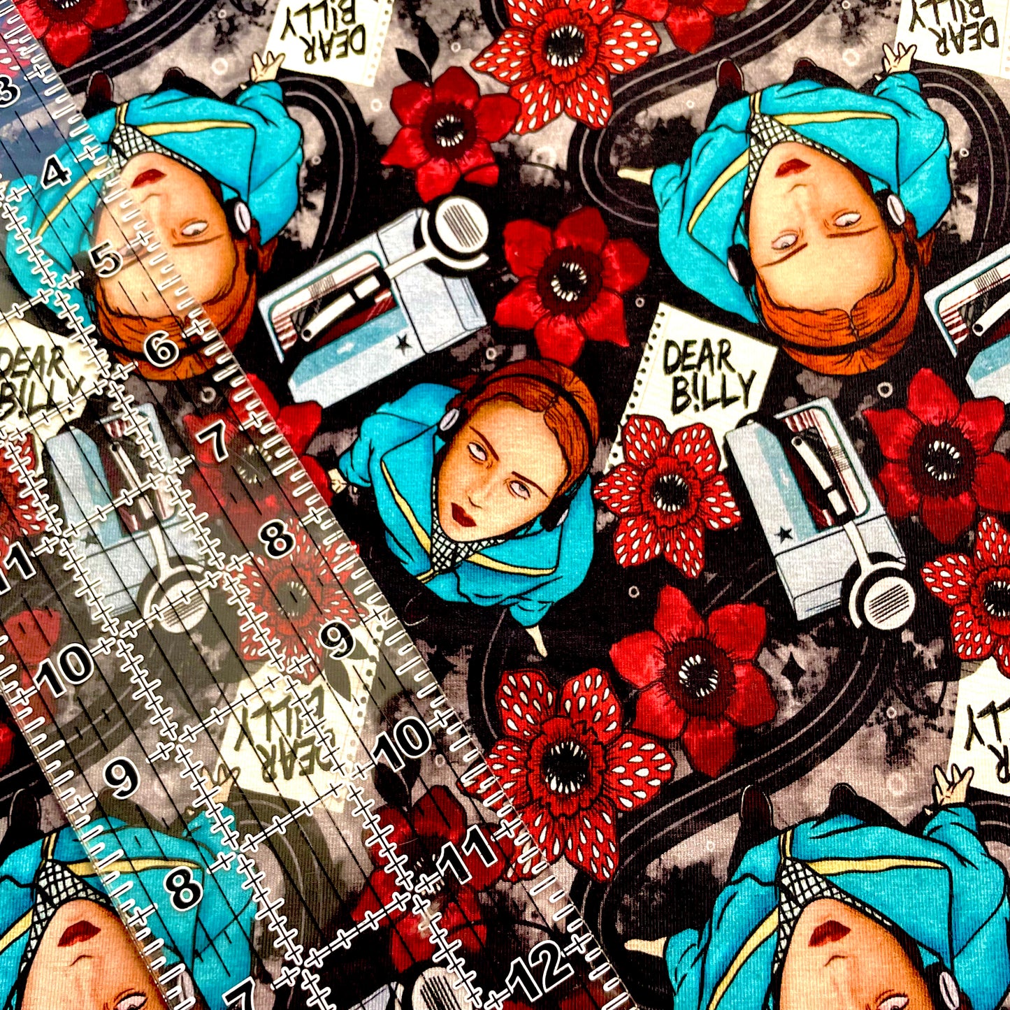 9x14 Tumbler Cut, Custom Fabric, CottonSpandex, High Quality, Halloween, Mask Cut, Tumbler Fabric, Don’t Lie, Max, Strange Friends, Dear Billy