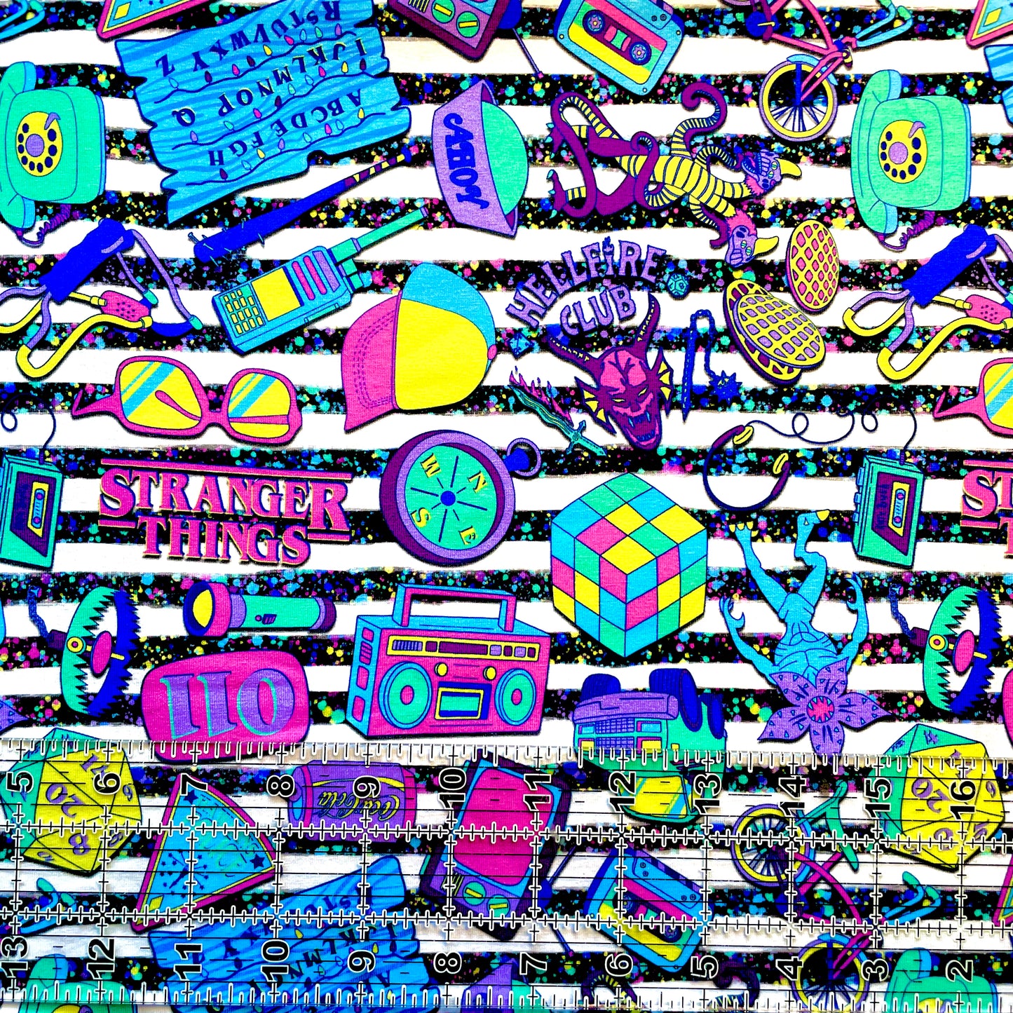 9x14 Tumbler Cut, Custom Fabric, CottonSpandex, High Quality, Mask Cut, Tumbler Fabric, Stranger, Friends, Things, Retro Stripe