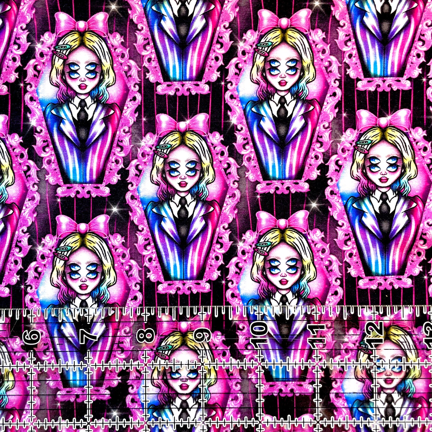 9x14 Tumbler Cut, Custom Fabric, CottonSpandex, High Quality, Mask Cut, Tumbler Fabric, Coffin Cameos, Wednesday, Enid, Wolf Girl
