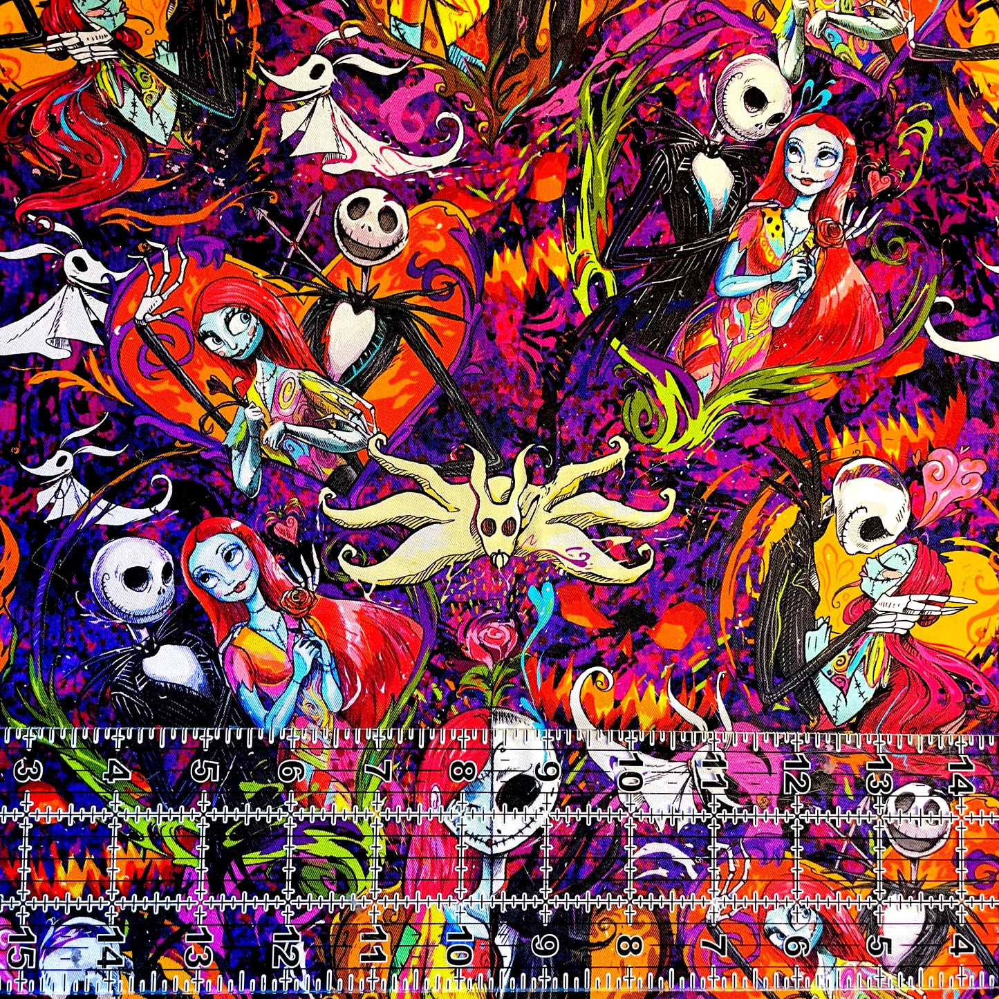 9x14 Tumbler Cut, Custom Fabric, CW Cotton Woven, High Quality, Mask Cut, Tumbler Fabric, Halloween, Nightmare, NBC, New, Jack and Sally, Artistic
