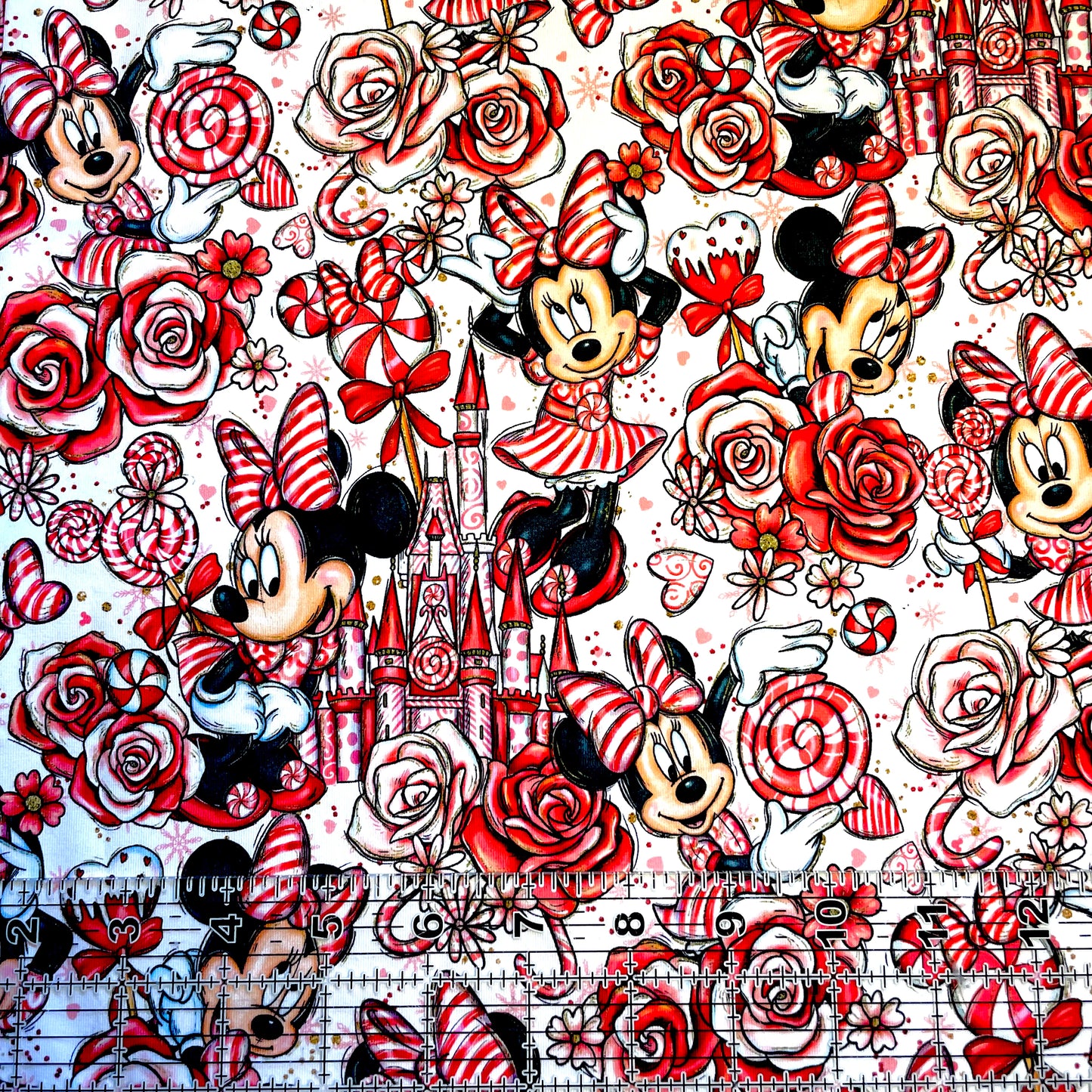 9x14 Tumbler Cut, Custom Fabric, CottonSpandex, High Quality, Mask Cut, Tumbler Fabric, Christmas, Xmas, Peppermint Mouse, Main