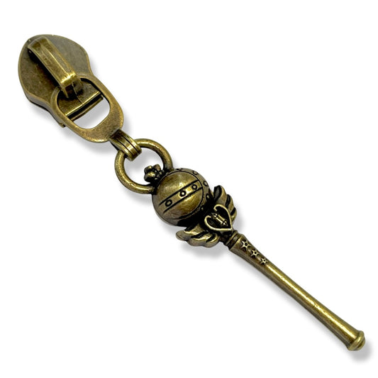 Zipper Pull, Sailor, Moon Wand, Antique Brass