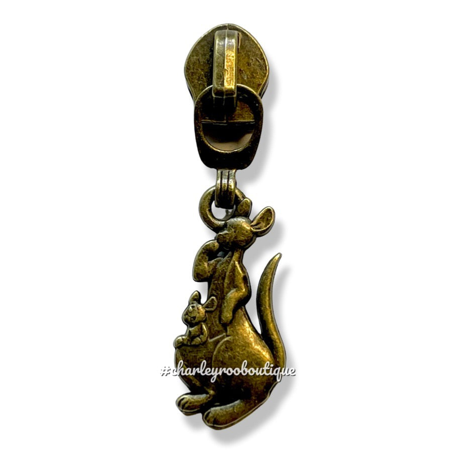 Zipper Pull, Kanga and Roo, Pooh, Antique Brass