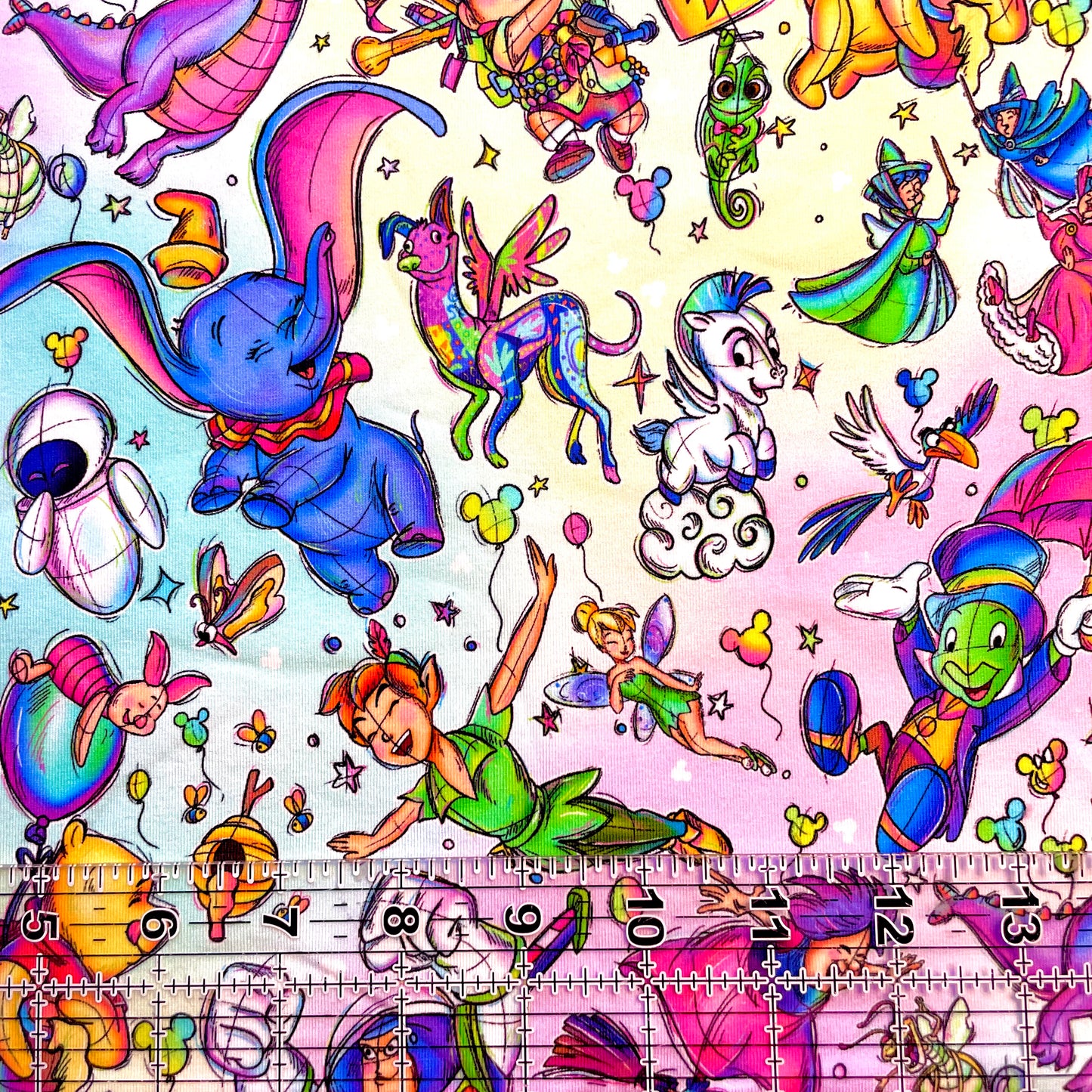 9x14 Tumbler Cut, Custom Fabric, CottonSpandex, High Quality, Mask Cut, Tumbler Fabric, Disney Characters, Colorful, Flying Friends
