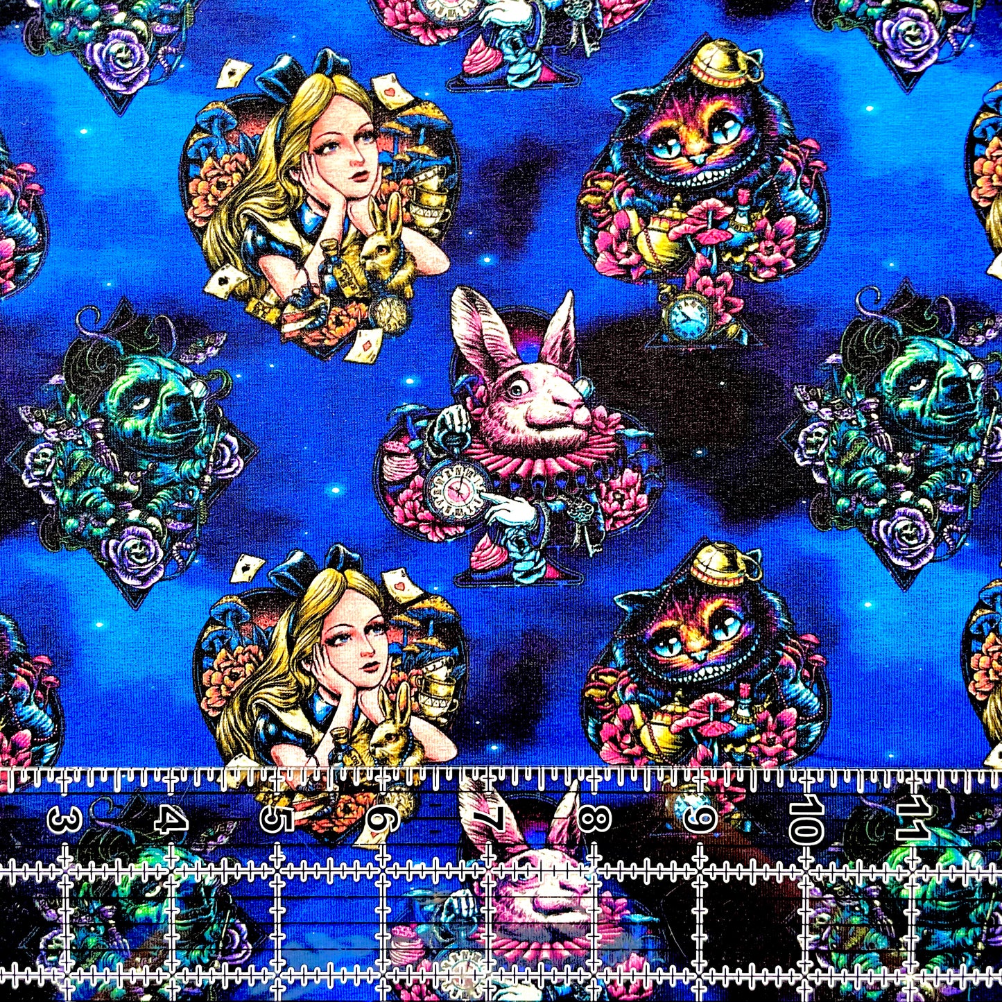 9x14 Tumbler Cut, Custom Fabric, CottonSpandex, High Quality, Mask Cut, Tumbler Cut, Alice, Cheshire Cat, Kimmy, Wonderland Mashup