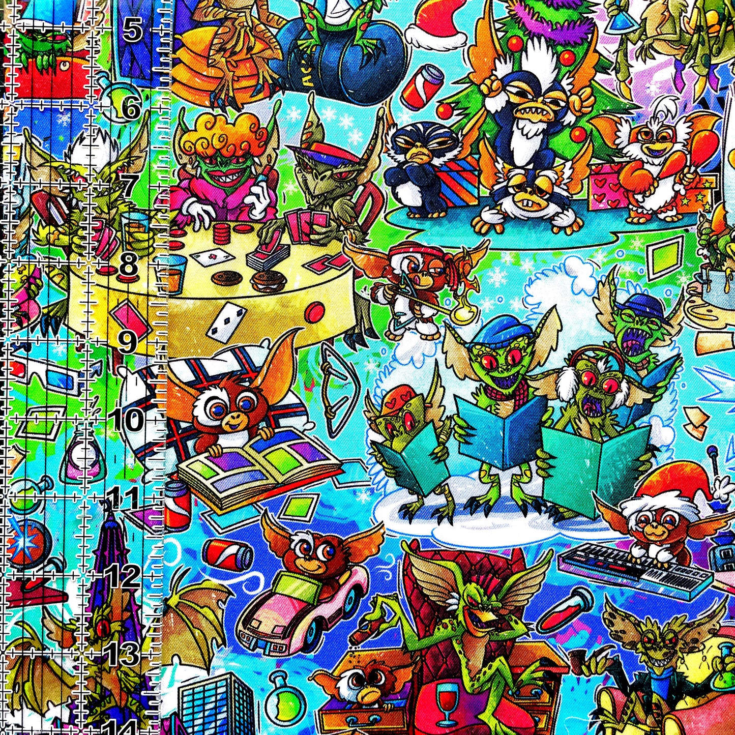 9x14 Tumbler Cut, Custom Fabric, CW Cotton Woven, High Quality, Mask Cut, Tumbler Fabric, Christmas Gremlin Toon